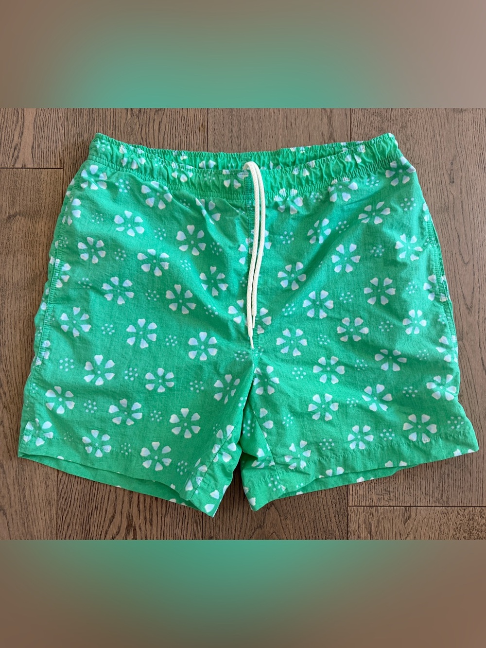 Lands End Green Floral Drawstring Shorts